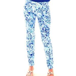Lilly Pulitzer Kelly Skinny Ankle Pants Sri Lanka Royal Purple Print Size 12